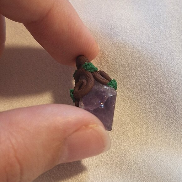 Artisan Handmade Amethyst Point Polymer Clay Branches Pendant - Picture 3 of 8